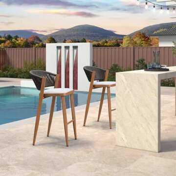 PURPLE LEAF Counter Height Bar Stool Set of 2 Outdoor Counter Stools Woven Bar Height Stools Rattan Barstools for Kitchen Brown Counter Stool