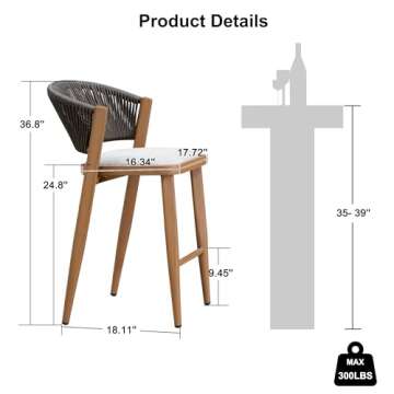 PURPLE LEAF Counter Height Bar Stool Set of 2 Outdoor Counter Stools Woven Bar Height Stools Rattan Barstools for Kitchen Brown Counter Stool