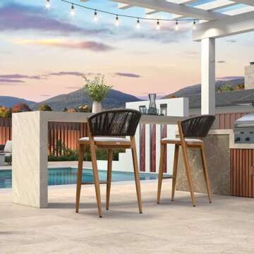 PURPLE LEAF Counter Height Bar Stool Set of 2 Outdoor Counter Stools Woven Bar Height Stools Rattan Barstools for Kitchen Brown Counter Stool