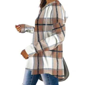 Long Sleeve Shirts for Womens Tops Fall 2024 Trendy Ladies Sweaters Tunics Halloween Sweatshirt Comfort Hoodies for Anxiety Brown Plaid XL