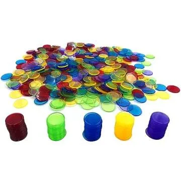 Yuanhe 500 Pieces of 3/4 inch Transparent Bingo Counting Chips for Bingo Game Party, Classroom, Game Night, Bingo Hall-Mixed Color