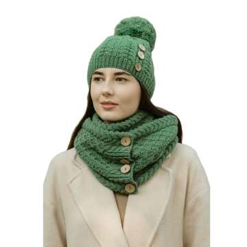 SAOL 100% Merino Wool Ireland St Patricks Gift Set Scarf and Hat for Women