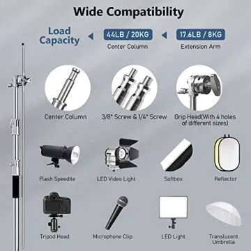 Photography C Stand with Boom Arm: 100% Stainless Steel - Takerers BS10 BS11 Heavy Duty Max Height 1...