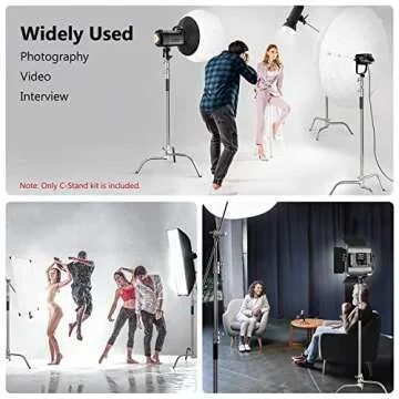 Photography C Stand with Boom Arm: 100% Stainless Steel - Takerers BS10 BS11 Heavy Duty Max Height 10.5ft/131inch Light Stands (1 Pack)