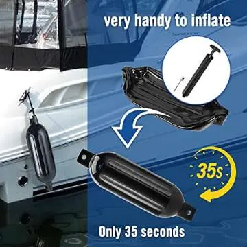 Affordura Boat Fender 4 Pack Boat Bumpers Fenders with 4 Ropes, Boat Bumpers for Pontoon Boat Fenders Inflatable (Black, 5.5 inch)