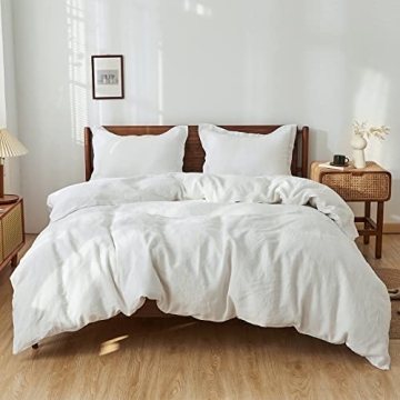 Simple&Opulence 100% Linen Duvet Cover Set 3pcs Basic Style Natural French Washed Flax Solid Color S...
