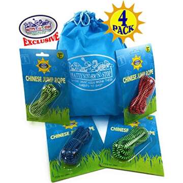 Deluxe Chinese Jump Rope Complete Gift Set Bundle with Bonus Matty's Toy Stop Storage Bag - 4 Pack