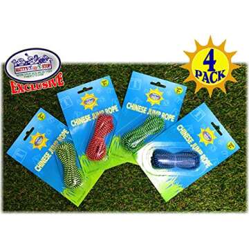 Deluxe Chinese Jump Rope Complete Gift Set Bundle with Bonus Matty's Toy Stop Storage Bag - 4 Pack