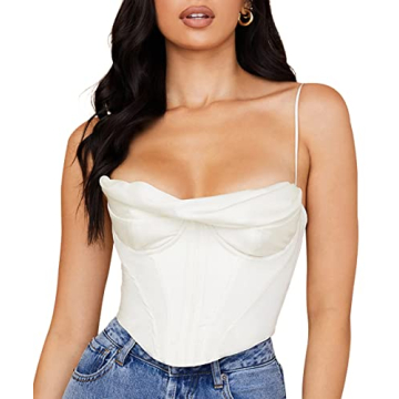 MISSACTIVER Women's Satin Cowl Neck Bustier Crop Cami Sexy Fish Boned Adjustable Spaghetti Straps Co...