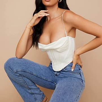 MISSACTIVER Cowl Neck Satin Bustier Crop Top for Parties