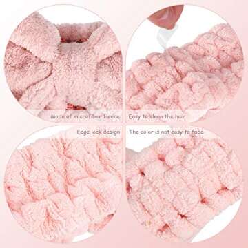 3 Pieces Wash Face Headband Makeup Spa Headband Towel Terry Hair Bands Microfiber Bowtie Headbands Shower Facial Adjustable Headband for Women (Pink, Blue, White)