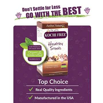 AMBER NATURALZ Kochi Free Herbal Supplement for Dogs, Cats, Birds, Guinea Pigs, and Rabbits | Pet Herbal Supplement for Healthy Stool Support | 4 Fluid Ounce Glass Bottle | Manufactured in The USA