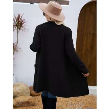 CiCiBird Women's Long Cardigan Sweater - Cozy & Trendy Knit Jacket with Pockets in Black L