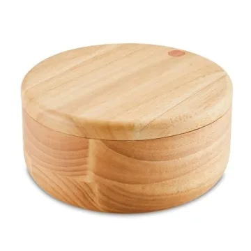 Ayesha Curry Kitchenware Pantryware Parawood Round Wooden Salt and Spice Box with Two Compartments, ...