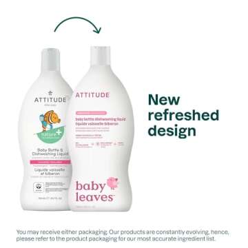 ATTITUDE Baby Dish Soap and Bottle Cleaner, EWG Verified Dishwashing Liquid, No Added Dyes or Fragrances, Tough on Milk Residue and Grease, Vegan, Unscented, 23.7 Fl Oz