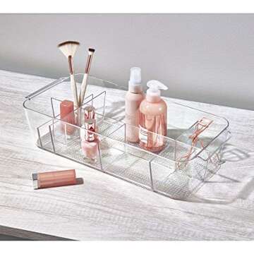 iDesign Clarity Plastic Divided Cosmetic Bin Tote Vanity Organizer, Storage for Cosmetics, Makeup, and Accessories on Vanity, Countertop, Bathroom, or Cabinet , 11 Compartments, Clear