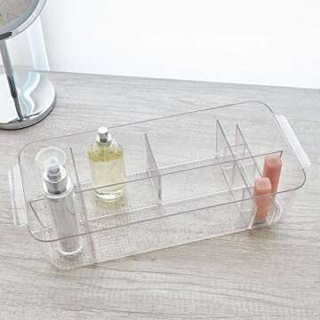 iDesign Clarity Plastic Divided Cosmetic Bin Tote Vanity Organizer, Storage for Cosmetics, Makeup, and Accessories on Vanity, Countertop, Bathroom, or Cabinet , 11 Compartments, Clear