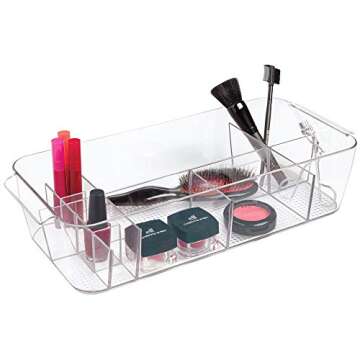 iDesign Clarity Plastic Divided Cosmetic Bin Tote Vanity Organizer, Storage for Cosmetics, Makeup, and Accessories on Vanity, Countertop, Bathroom, or Cabinet , 11 Compartments, Clear