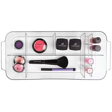 iDesign Clarity Plastic Divided Cosmetic Bin Tote Vanity Organizer, Storage for Cosmetics, Makeup, and Accessories on Vanity, Countertop, Bathroom, or Cabinet , 11 Compartments, Clear