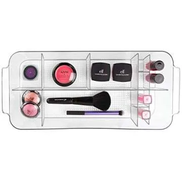 iDesign Clarity Plastic Divided Cosmetic Bin Tote Vanity Organizer, Storage for Cosmetics, Makeup, and Accessories on Vanity, Countertop, Bathroom, or Cabinet , 11 Compartments, Clear
