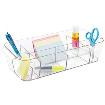 iDesign Clarity Plastic Divided Cosmetic Bin Tote Vanity Organizer, Storage for Cosmetics, Makeup, and Accessories on Vanity, Countertop, Bathroom, or Cabinet , 11 Compartments, Clear