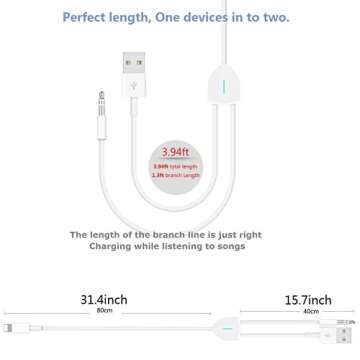 [Upgraded] Aux Cord for iPhone, Lightning to 3.5mm Aux Cord 2in1 Audio Charging Cable Compatible with iPhone 14 13 12 11 XS XR X iPad All iOS Version, Supports Car Stereo/Speakers/Headphone 3.94Ft