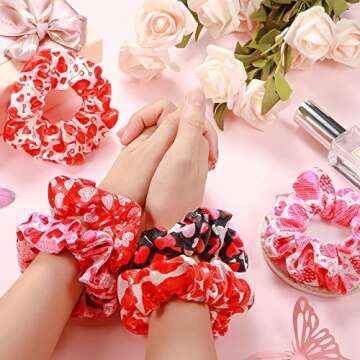 6 Romantic Velvet Valentine Hair Scrunchies Set for Women