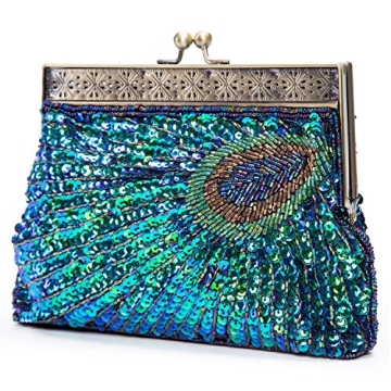 UBORSE Beaded Sequin Peacock Evening Clutch Bags Vintage Evening Bag1920s Party Wedding Purse