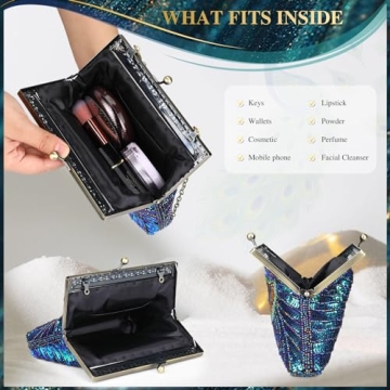 UBORSE Beaded Sequin Peacock Evening Clutch Bags Vintage Evening Bag1920s Party Wedding Purse