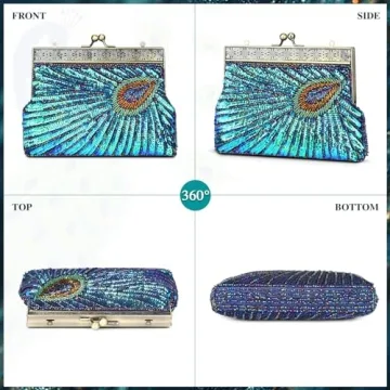 UBORSE Beaded Sequin Peacock Evening Clutch Bags Vintage Evening Bag1920s Party Wedding Purse