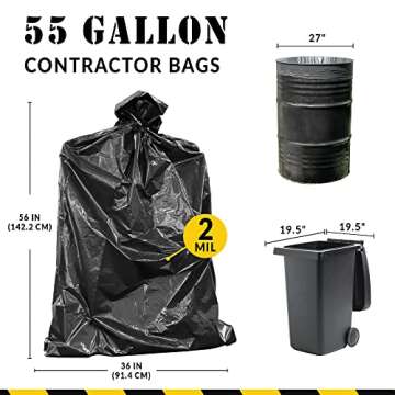 Reli. Contractor Garbage Bags 55 Gallon | 40 Trash Bags | Heavy Duty | Black Contractor