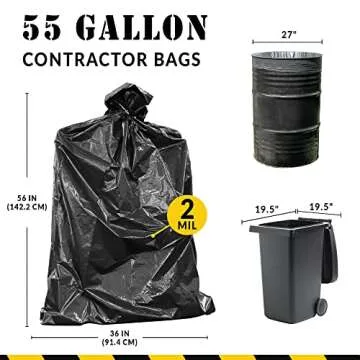 Reli. Contractor Garbage Bags 55 Gallon | 40 Trash Bags | Heavy Duty | Black Contractor
