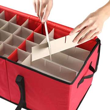 Sattiyrch Christmas Ornament Storage Box with Dual Zipper Closure - Box Contributes Slots for 128 Holiday Ornaments 3-Inch