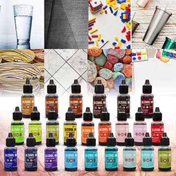Tim Holtz Alcohol Ink Mega Set - 24 Unique Ranger Alcohol Inks Made in USA - Bundled with Moshify Blending Pen - Perfect For Use With Yupo Paper, Epoxy Resin And Tumblers - Tim Holtz Artist Set