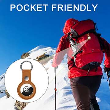 NeBuRing Leather Case Compatible with New Apple AirTag 2021, Protective Anti-Scratch Lightweight Skin Cover with Key Ring for AirTags Holder Keychain Accessories-Brown