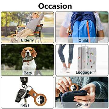 NeBuRing Leather Case Compatible with New Apple AirTag 2021, Protective Anti-Scratch Lightweight Skin Cover with Key Ring for AirTags Holder Keychain Accessories-Brown
