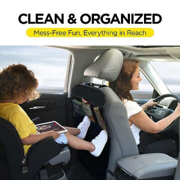 lebogner Back Seat Cover For Kids + 3 Pocket Storage Organizer, 2 Pack X-Large Waterproof Kick Mats Backseat Protector, Car Seat Back Protectors For Vehicles To Protect From Dirt, Mud & Scratches