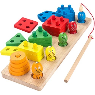 Engaging Wooden Shape Sorter and Fishing Game for Toddlers
