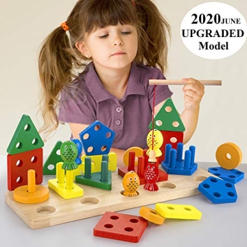 Engaging Wooden Shape Sorter and Fishing Game for Toddlers