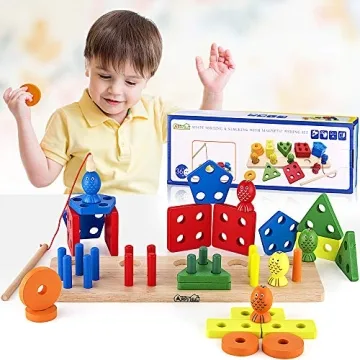 Engaging Wooden Shape Sorter and Fishing Game for Toddlers