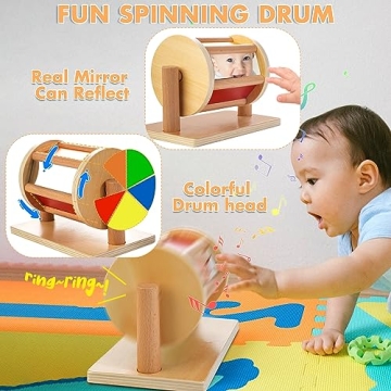 JUSTWOOD Spinning Drum Montessori Toy for Babies 6M+