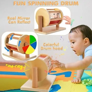 JUSTWOOD Spinning Drum Montessori Toy for Babies 6M+
