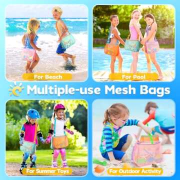 Toidgy Shell Collecting Bags for Kids, Shell Bags Large Mesh Beach Bag Kids, Seashell Bags Beach Toy Accessories for Girls Boys