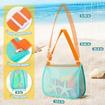 Toidgy Shell Collecting Bags for Kids, Shell Bags Large Mesh Beach Bag Kids, Seashell Bags Beach Toy Accessories for Girls Boys