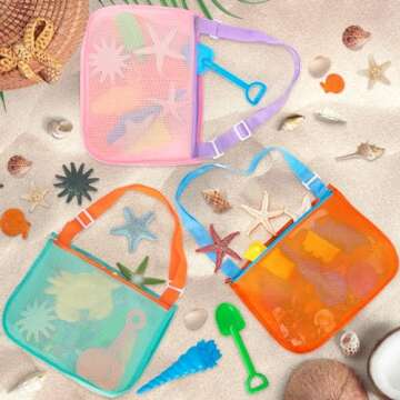 Toidgy Shell Collecting Bags for Kids, Shell Bags Large Mesh Beach Bag Kids, Seashell Bags Beach Toy Accessories for Girls Boys