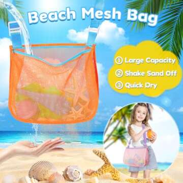 Toidgy Shell Collecting Bags for Kids, Shell Bags Large Mesh Beach Bag Kids, Seashell Bags Beach Toy Accessories for Girls Boys