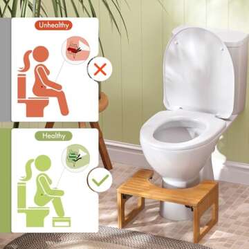 AmazerBath 8.5 Inches Bamboo Toilet Stool - Foldable and Non-Slip Design for Comfort and Health