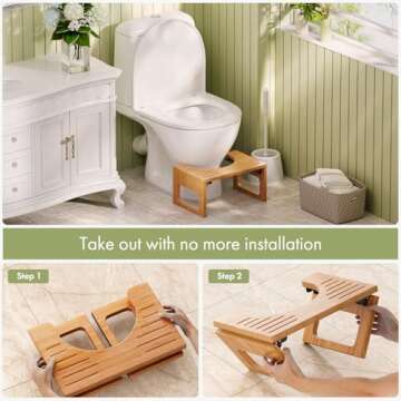 AmazerBath Bamboo Toilet Stool - Foldable, No Assembly Needed