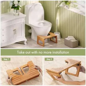 AmazerBath Bamboo Toilet Stool - Foldable, No Assembly Needed