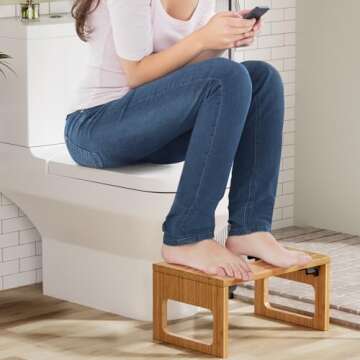AmazerBath Bamboo Toilet Stool - Foldable, No Assembly Needed